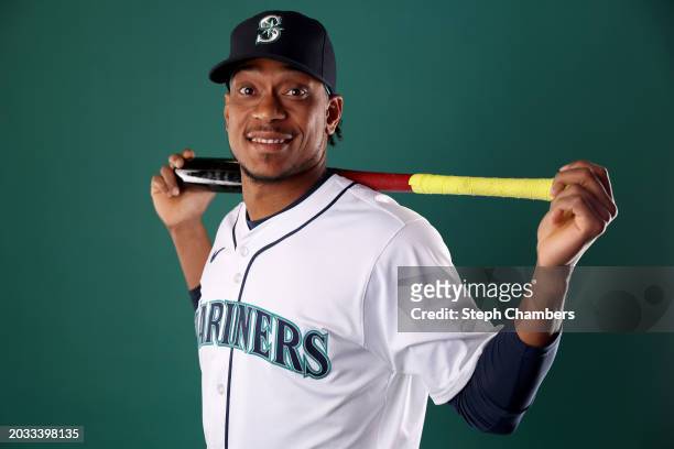 Jorge Polanco of the Seattle Mariners poses for a portrait during photo day at the Peoria Sports Complex on February 23, 2024 in Peoria, Arizona.