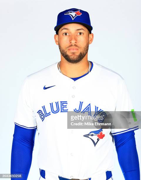George Springer of the Toronto Blue Jays poses for a portrait during photo day at TD Ballpark on February 23, 2024 in Dunedin, Florida.