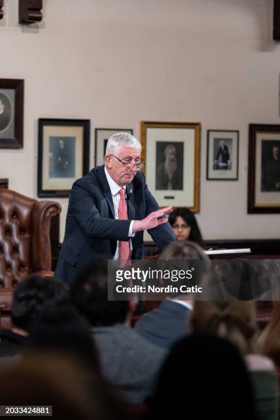 Sir Lindsay Hoyle, Speaker of the House of Commons, speaks at The Cambridge Union on February 23, 2024 in Cambridge, England.