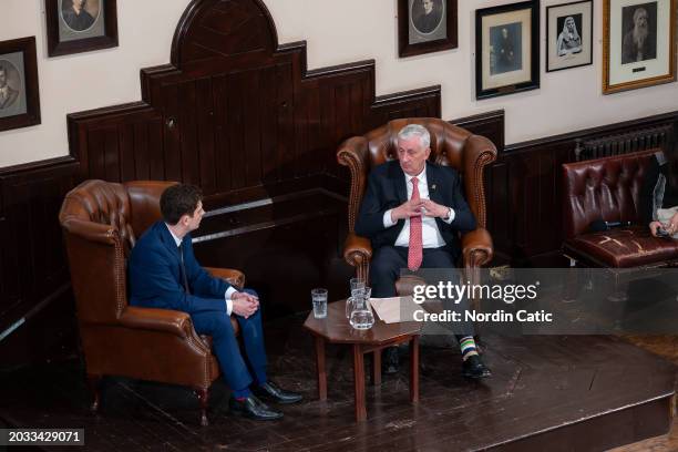 Sir Lindsay Hoyle, Speaker of the House of Commons, speaks at The Cambridge Union on February 23, 2024 in Cambridge, England.