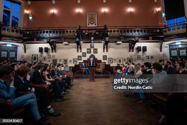 Sir Lindsay Hoyle, Speaker of the House of Commons, speaks at The Cambridge Union on February 23, 2024 in Cambridge, Cambridgeshire.