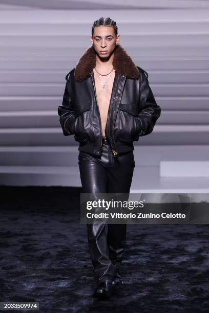 Daniel Julez J. Smith Jr. Walks the runway at the Versace fashion show during the Milan Fashion Week Womenswear Fall/Winter 2024-2025 on February 23,...
