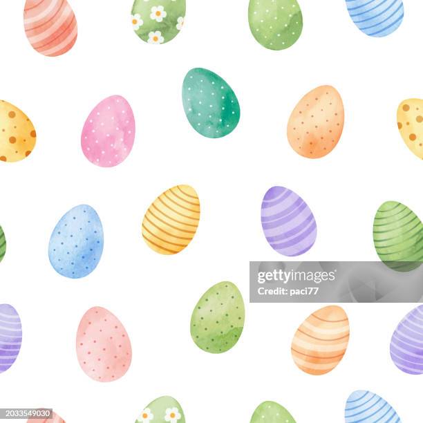 bildbanksillustrationer, clip art samt tecknat material och ikoner med easter seamless pattern with decorated eggs hand painted in watercolor. - påskägg