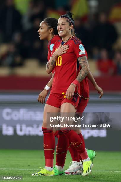 Jennifer Hermoso of Spain celebrates scoring her team's first goal during the UEFA Women's Nations League 2024 semifinal match between Spain and...