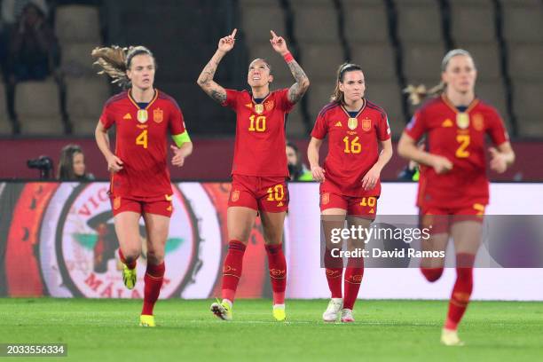 Jennifer Hermoso of Spain celebrates scoring her team's first goal during the UEFA Women's Nations League 2024 semifinal match between Spain and...