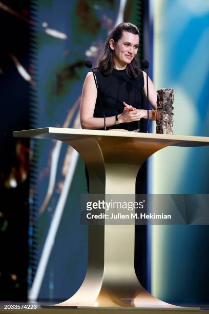 Ella Rumpf accepts the 'Best Female Newcomer' Cesar Award for the movie 'Le théorème de marguerite' on stage during the 49th Cesar Film Awards at...