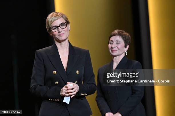 Judith Godreche and Ariane Ascaride during the 49th Cesar Film Awards at L'Olympia on February 23, 2024 in Paris, France.