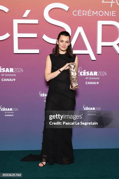 Ella Rumpf poses in the winners room with the 'Best Female Newcomer' Cesar Award for the movie 'Le théorème de marguerite' during the 49th Cesar Film...