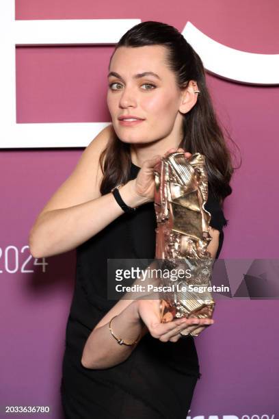 Ella Rumpf poses in the winners room with the 'Best Female Newcomer' Cesar Award for the movie 'Le théorème de marguerite' during the 49th Cesar Film...