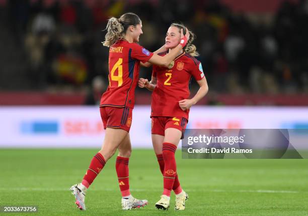 Ona Batlle of Spain celebrates scoring her team's third goal with teammate Laia Aleixandri during the UEFA Women's Nations League 2024 semifinal...