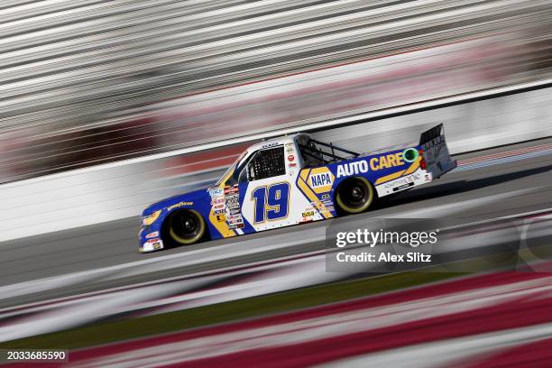 Christian Eckes, driver of the NAPA Auto Care Chevrolet, drives during qualifying for the NASCAR Craftsman Truck Series Fr8 208 at Atlanta Motor...