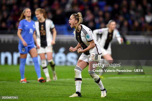 Giulia Gwinn of Germany celebrates scoring her team's first goal from the penalty-spot during the UEFA Women's Nations League Semi-Final match...