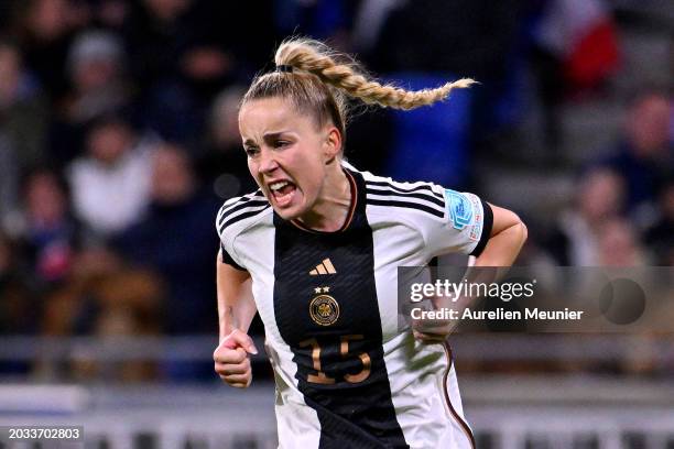 Giulia Gwinn of Germany celebrates scoring her team's first goal from the penalty-spot during the UEFA Women's Nations League Semi-Final match...