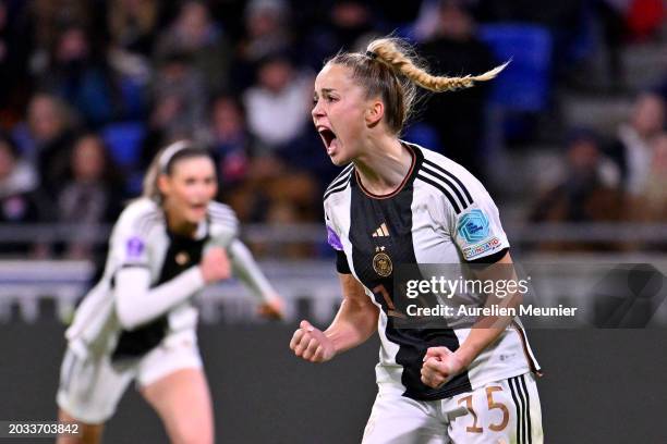Giulia Gwinn of Germany celebrates scoring her team's first goal from the penalty-spot during the UEFA Women's Nations League Semi-Final match...