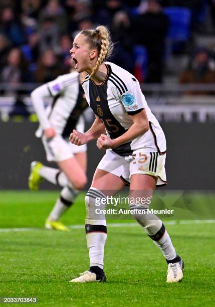 Giulia Gwinn of Germany celebrates scoring her team's first goal from the penalty-spot during the UEFA Women's Nations League Semi-Final match...