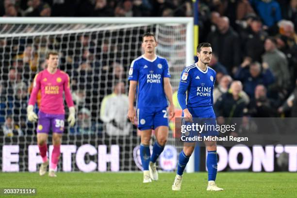 Harry Winks of Leicester City looks dejected after Archie Gray of Leeds United scores his team's second goal during the Sky Bet Championship match...