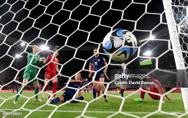 Ona Batlle of Spain scores her team's third goal during the UEFA Women's Nations League 2024 semifinal match between Spain and Netherlands at Estadio...