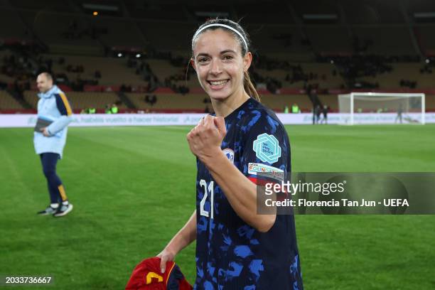 Aitana Bonmati of Spain celebrates victory in the UEFA Women's Nations League 2024 semifinal match between Spain and Netherlands at Estadio de La...