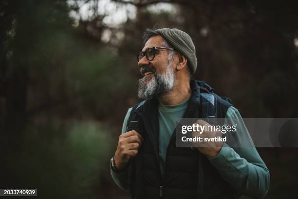 active senior hiker - backpacker man stock pictures, royalty-free photos & images