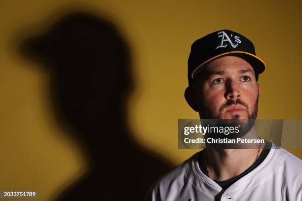 Alex Wood of the Oakland Athletics poses for a portrait during photo day at HoHoKam Stadium on February 23, 2024 in Mesa, Arizona.