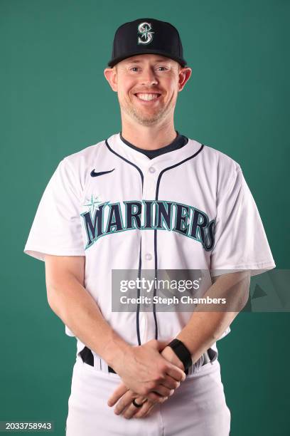Justin Toole of the Seattle Mariners poses for a portrait during photo day at the Peoria Sports Complex on February 23, 2024 in Peoria, Arizona.