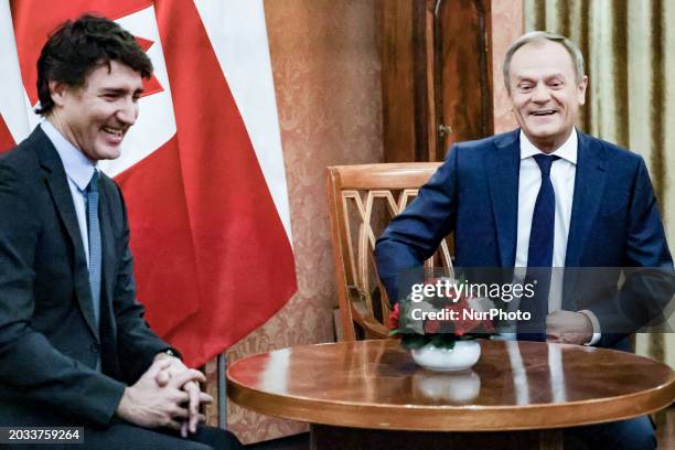 Polish Prime Minister Donald Tusk and the Prime Minister of Canada, Justin Trudeau meet for bilateral talks in the PM&quot;s Cancellary on Ujazdowska...