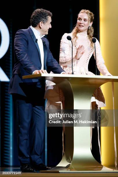 Dany Boon and Diane Kruger present the 'Best Cinematography' Cesar Award on stage during the 49th Cesar Film Awards at L'Olympia on February 23, 2024...