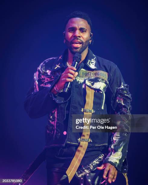 Jason Derulo performs on stage at Oslo Spektrum on February 23, 2024 in Oslo, Norway.