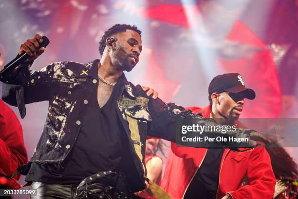 Jason Derulo performs on stage at Oslo Spektrum on February 23, 2024 in Oslo, Norway.