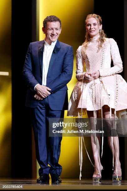 Dany Boon and Diane Kruger stand on stage during the 49th Cesar Film Awards at L'Olympia on February 23, 2024 in Paris, France.
