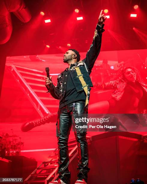 Jason Derulo performs on stage at Oslo Spektrum on February 23, 2024 in Oslo, Norway.