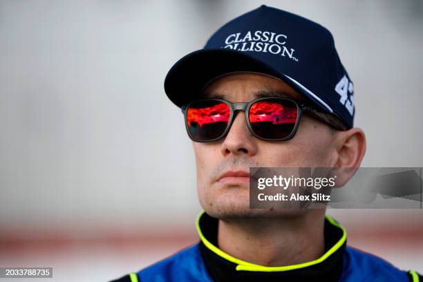 Ryan Ellis, driver of the Classic Collision Chevrolet, looks on during qualifying for the NASCAR Xfinity Series King of Tough 250 at Atlanta Motor...