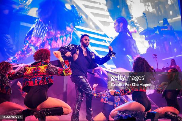 Jason Derulo performs on stage at Oslo Spektrum on February 23, 2024 in Oslo, Norway.