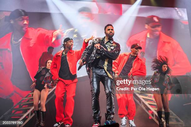 Jason Derulo performs on stage at Oslo Spektrum on February 23, 2024 in Oslo, Norway.