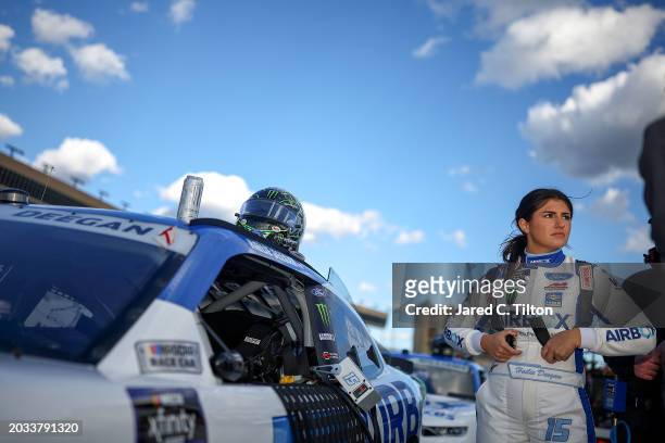 Hailie Deegan, driver of the AirBox Ford, prepares to qualify for the NASCAR Xfinity Series King of Tough 250 at Atlanta Motor Speedway on February...