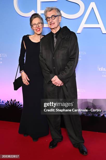 Donata Wenders and Wim Wenders arrive at the 49th Cesar Film Awards at L'Olympia on February 23, 2024 in Paris, France.