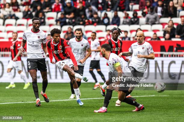 Chrislain MATSIMA of Clermont and Hicham BOUDAOUI of Nice during the Ligue 1 Uber Eats match between Olympique Gymnaste Club Nice and Clermont Foot...