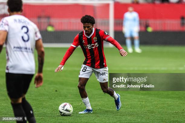 Hicham BOUDAOUI of Nice during the Ligue 1 Uber Eats match between Olympique Gymnaste Club Nice and Clermont Foot 63 at Allianz Riviera on February...