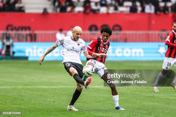 Johan GASTIEN of Clermont and Hicham BOUDAOUI of Nice during the Ligue 1 Uber Eats match between Olympique Gymnaste Club Nice and Clermont Foot 63 at...