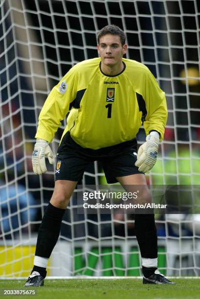 Craig Gordon of Scotland in action during the Group 5 World Cup Qualifier match between Scotland and Norway at Hampden Park on October 9, 2004 in...