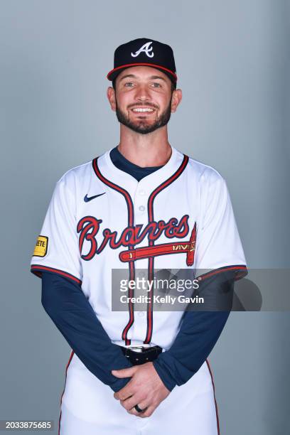 Forrest Wall of the Atlanta Braves poses for a photo during the Atlanta Braves Photo Day at CoolToday Park on Friday, February 23, 2024 in North...