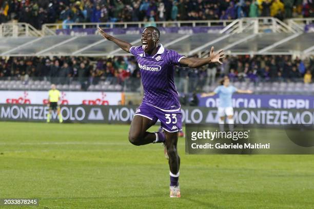 Michael Kayode of ACF Fiorentina celebrates after scoring a goal during the Serie A TIM match between ACF Fiorentina and SS Lazio at Stadio Artemio...
