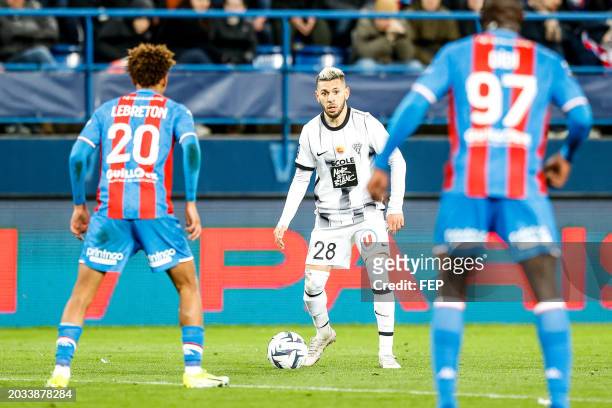 Farid EL MELALI of Angers during the Ligue 2 BKT match between Stade Malherbe Caen and Angers Sporting Club de l'Ouest at Stade Michel D'Ornano on...