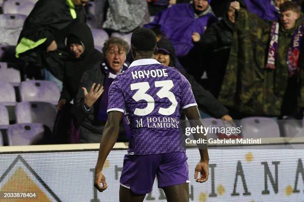 Michael Kayode of ACF Fiorentina celebrates after scoring a goal during the Serie A TIM match between ACF Fiorentina and SS Lazio at Stadio Artemio...