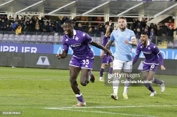 Michael Kayode of ACF Fiorentina celebrates after scoring a goal during the Serie A TIM match between ACF Fiorentina and SS Lazio at Stadio Artemio...