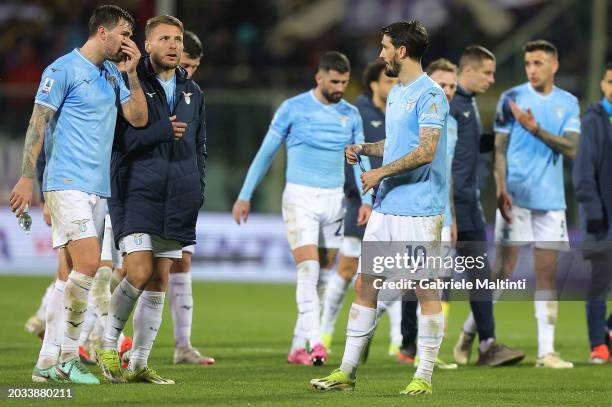 Alessio Romagnoli Ciro Immobile and Lusi Alberto Romero Alconchel of SS Lazio reacts during the Serie A TIM match between ACF Fiorentina and SS Lazio...