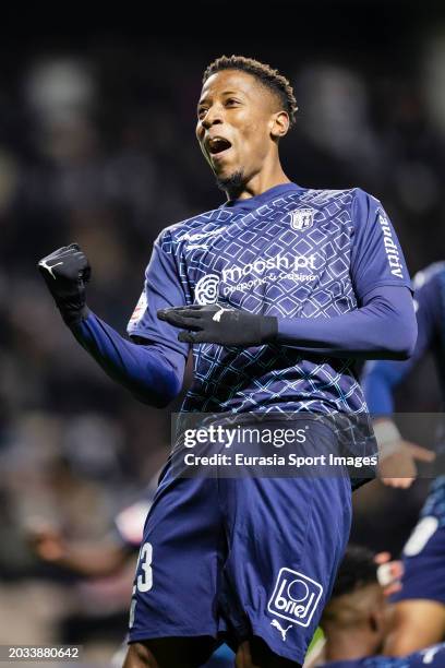 Simon Banza of Braga celebrates his goal during the Liga Portugal Betclic match between Boavista and Sporting Braga at Estadio do Bessa on February...