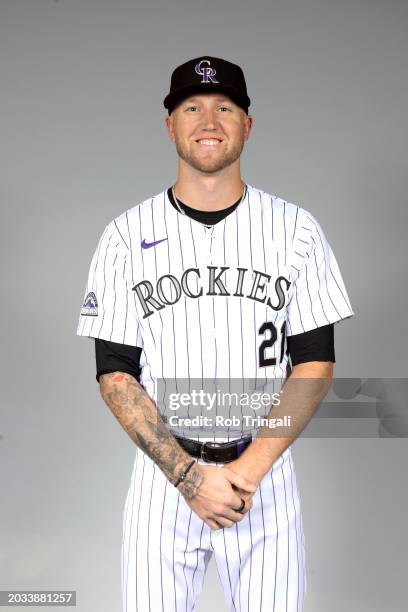 Kyle Freeland of the Colorado Rockies poses for a photo during the Colorado Rockies Photo Day at Salt River Fields at Talking Stick on Thursday,...