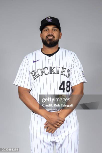 Germán Márquez of the Colorado Rockies poses for a photo during the Colorado Rockies Photo Day at Salt River Fields at Talking Stick on Thursday,...