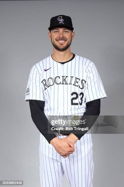 Kris Bryant of the Colorado Rockies poses for a photo during the Colorado Rockies Photo Day at Salt River Fields at Talking Stick on Thursday,...